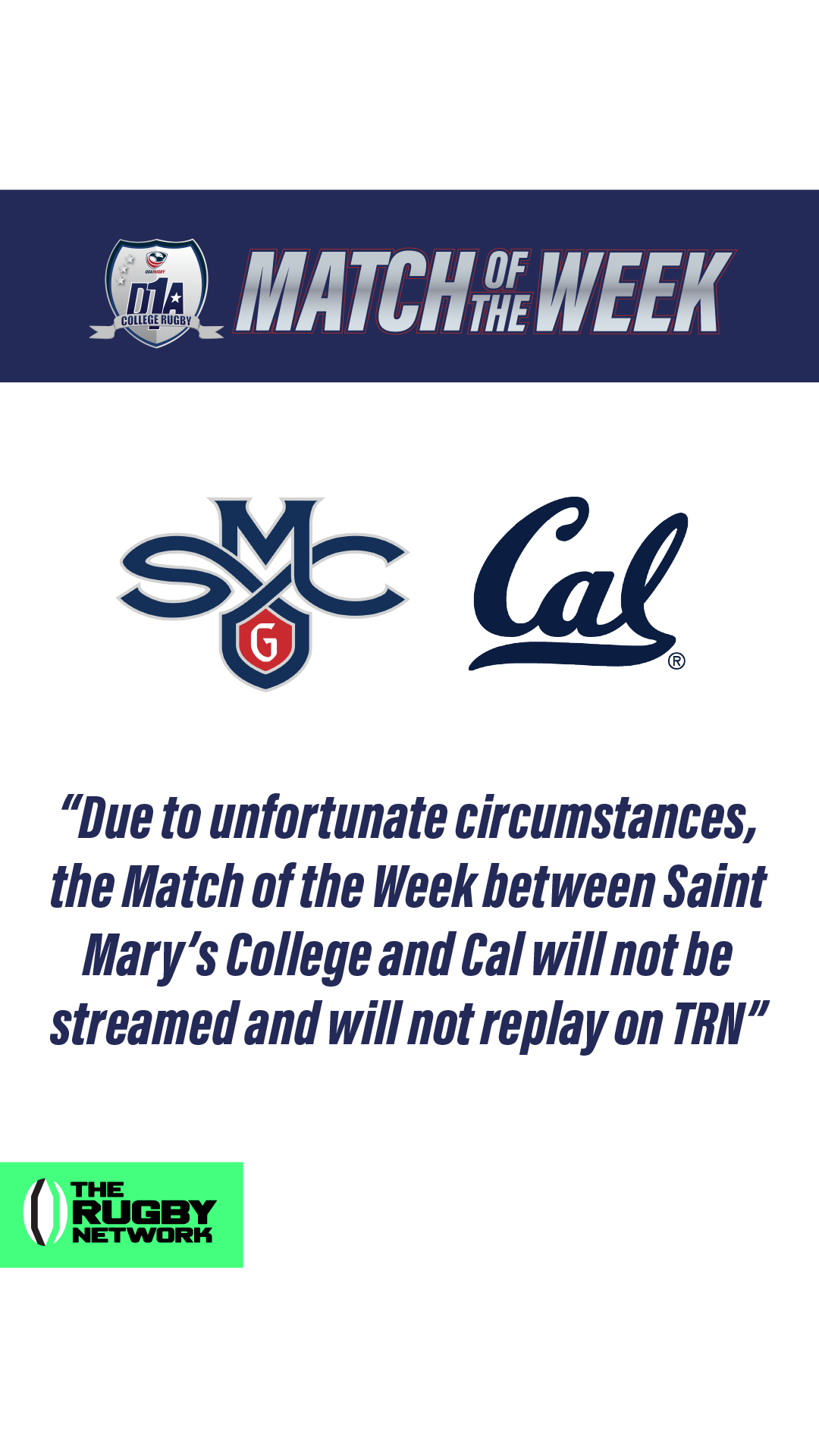 Cal vs. Saint Mary’s College Will Not Be Broadcast on TRN